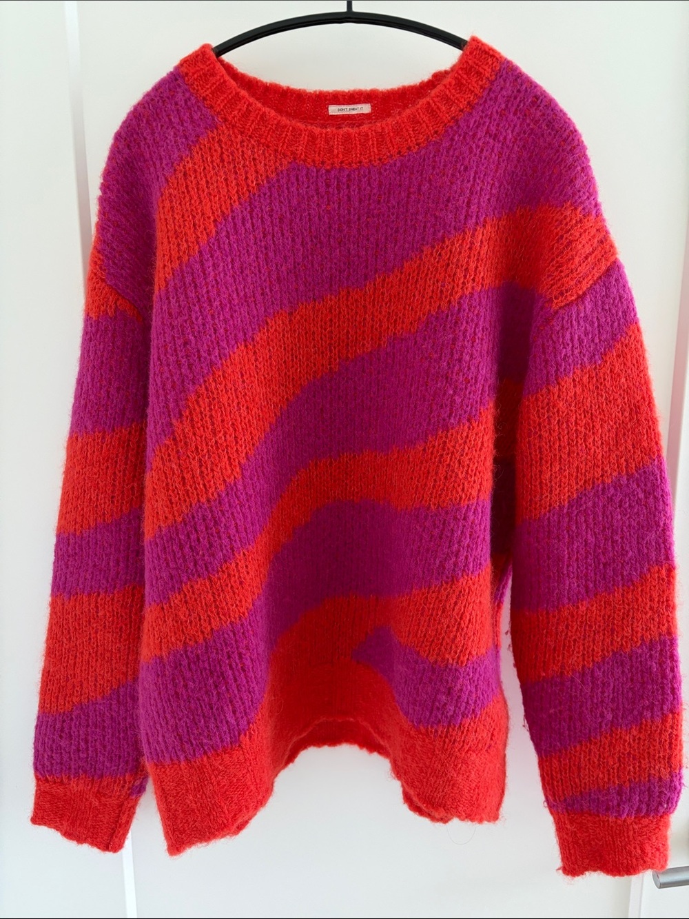 MOTHER Red and Pink Striped Crewneck Sweater